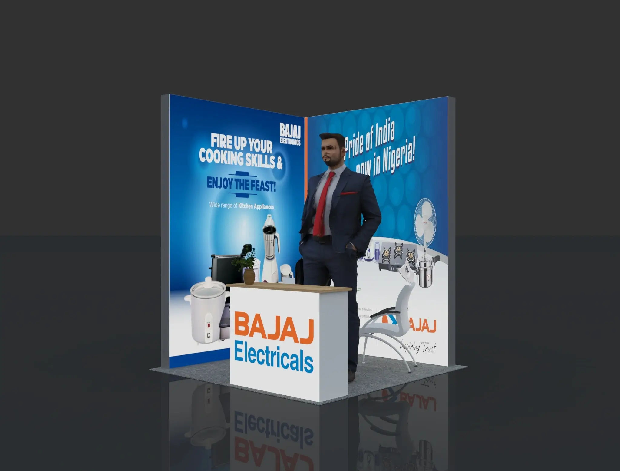 Backlit Stall 2m x 2m - Design 2B - 2 Side Open (Side View)