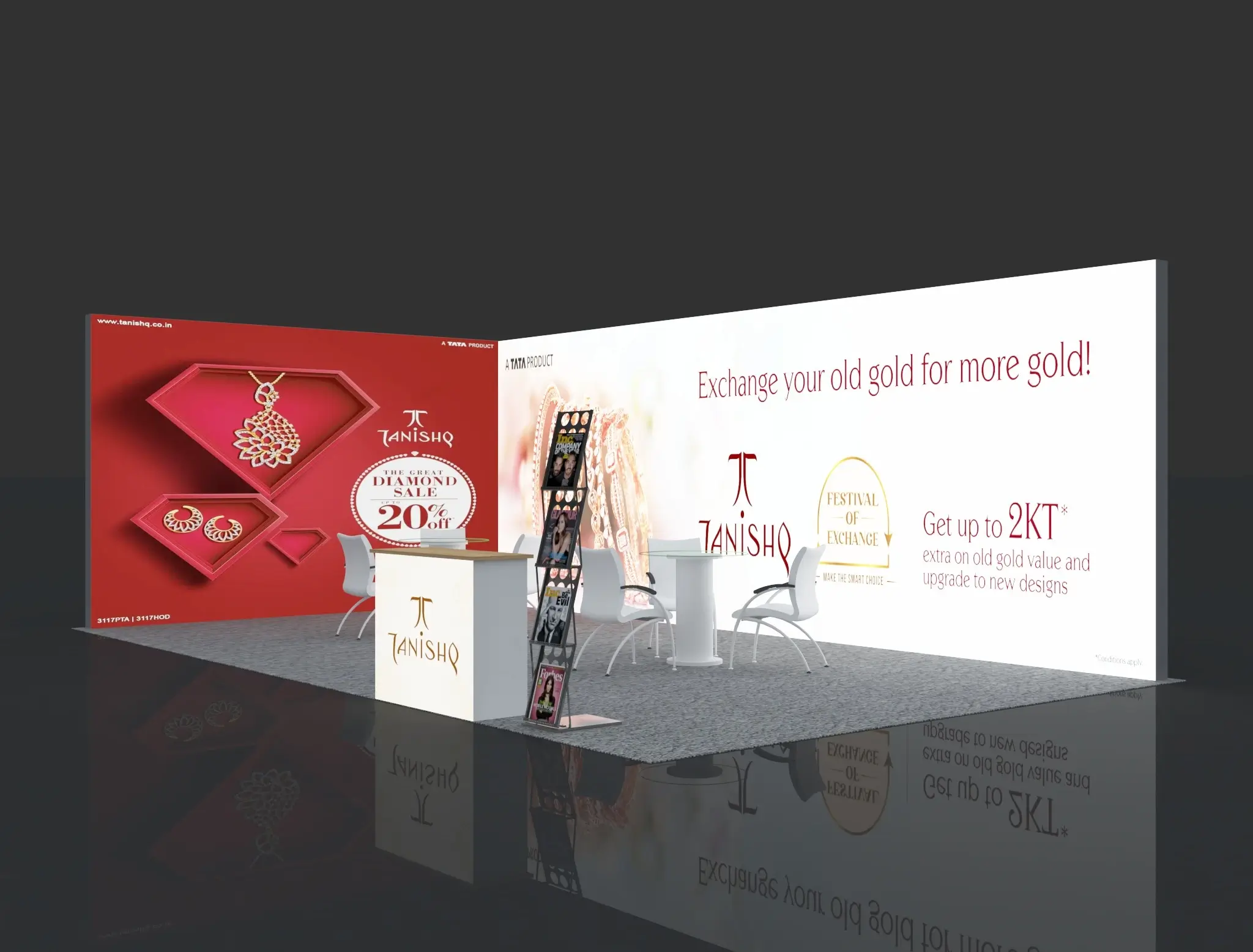 Backlit Stall 4m x 7m - Design 2 - 2 Side Open (Cross View)