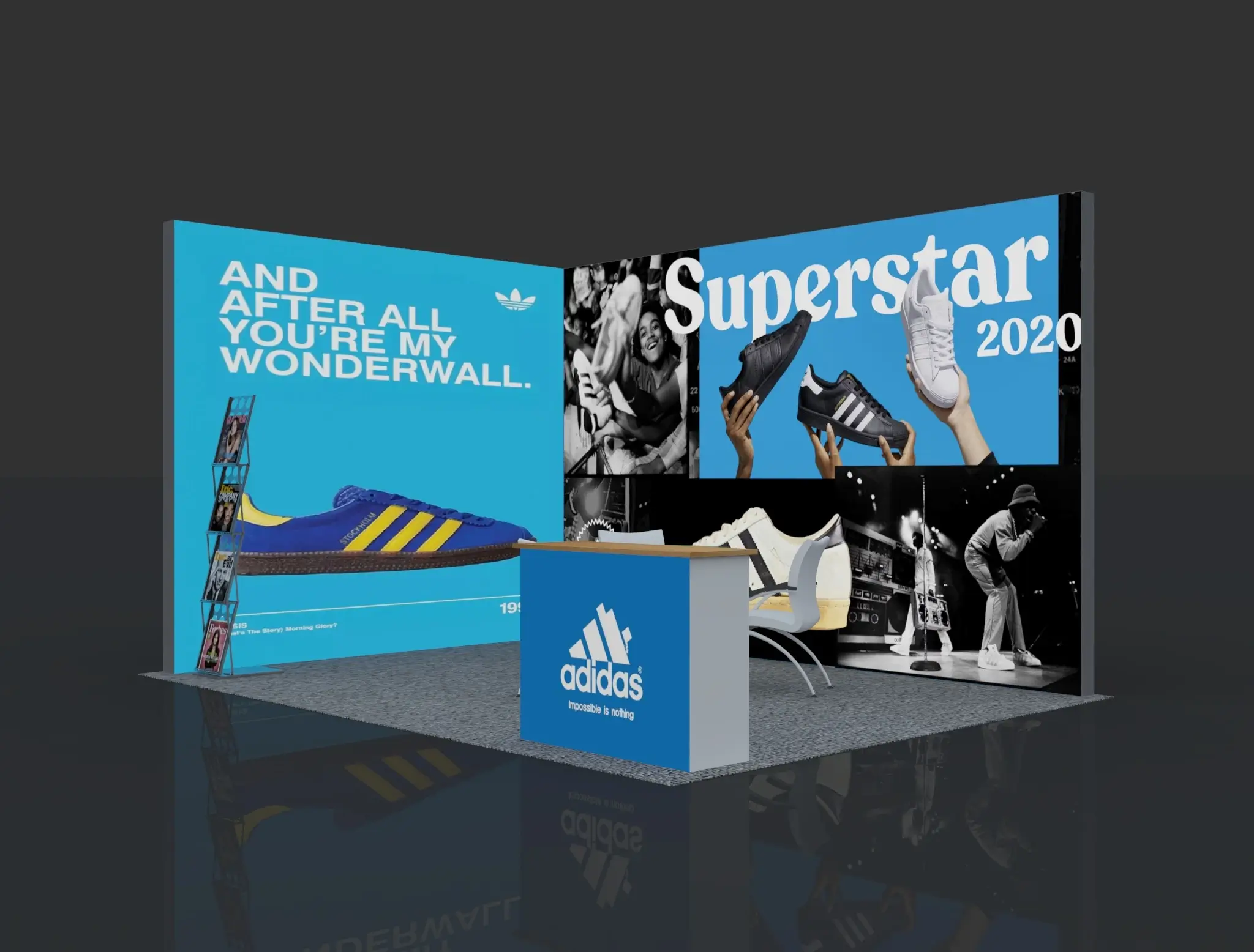 Backlit Stall 4x3 - Design 2 - 2 Side Open (Cross View)