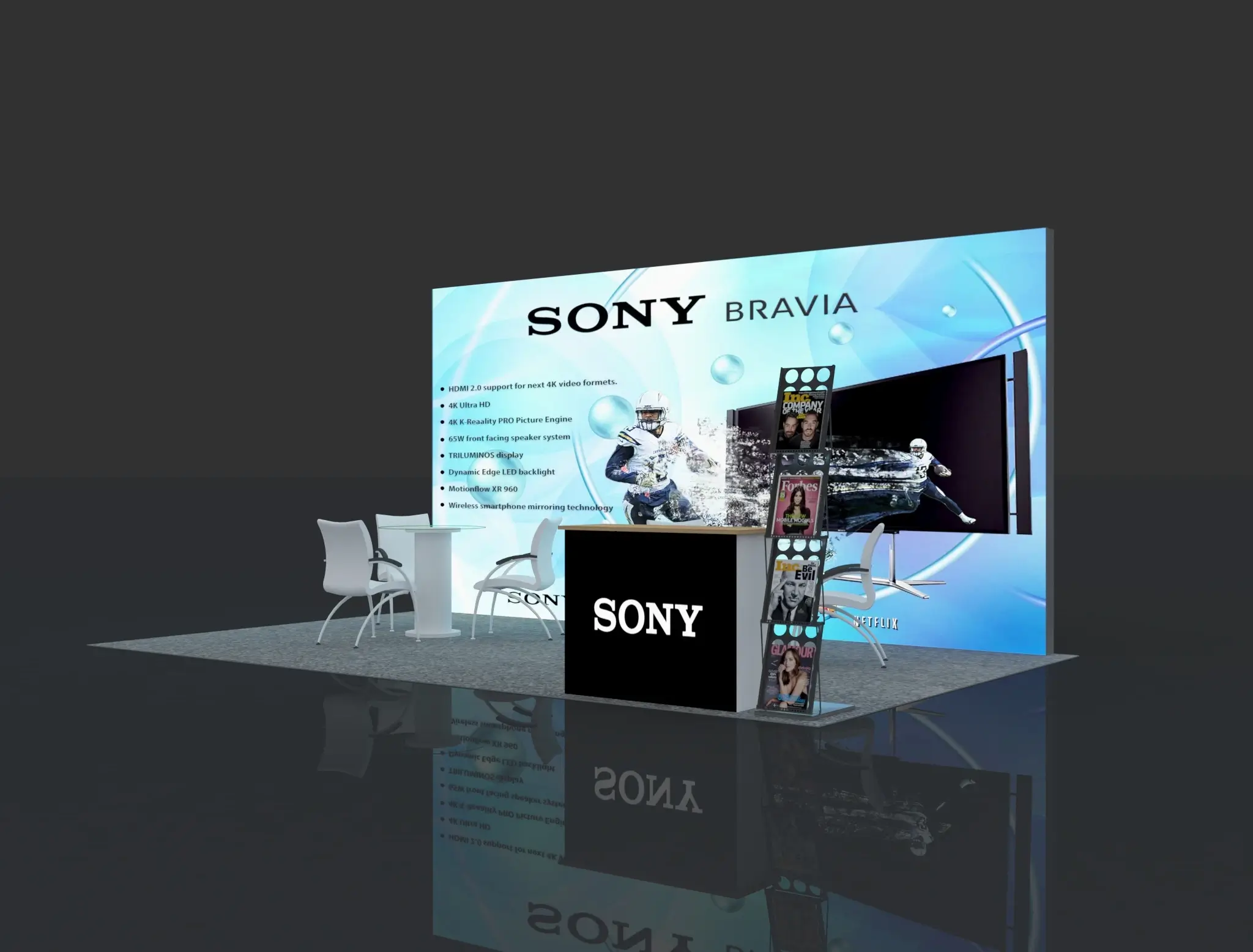 Backlit Stall 5m x 3m - Design 1 - 3 Side Open (Cross View)