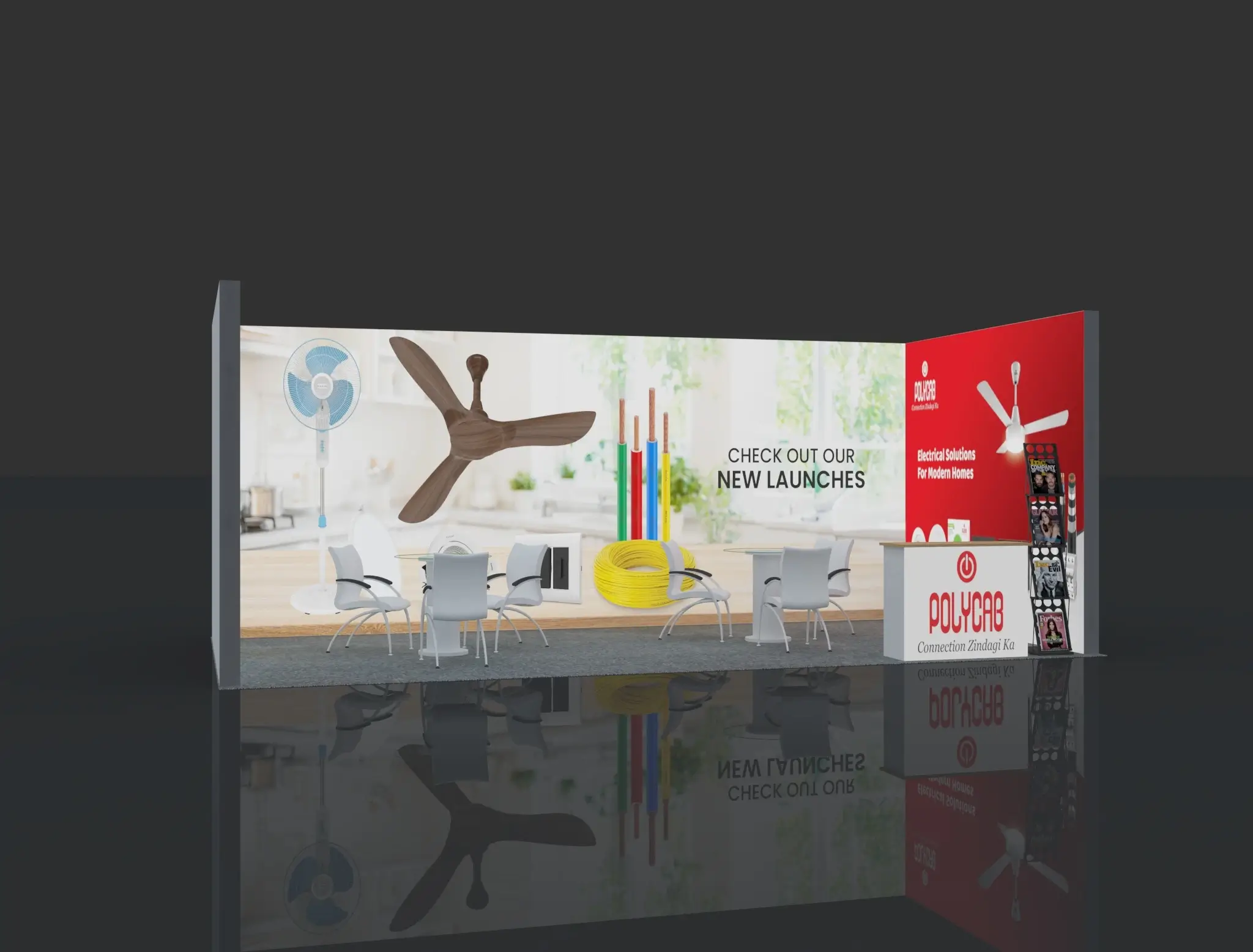 Backlit Stall 6m x 3m - Design 3C - 1 Side Open (Side View)