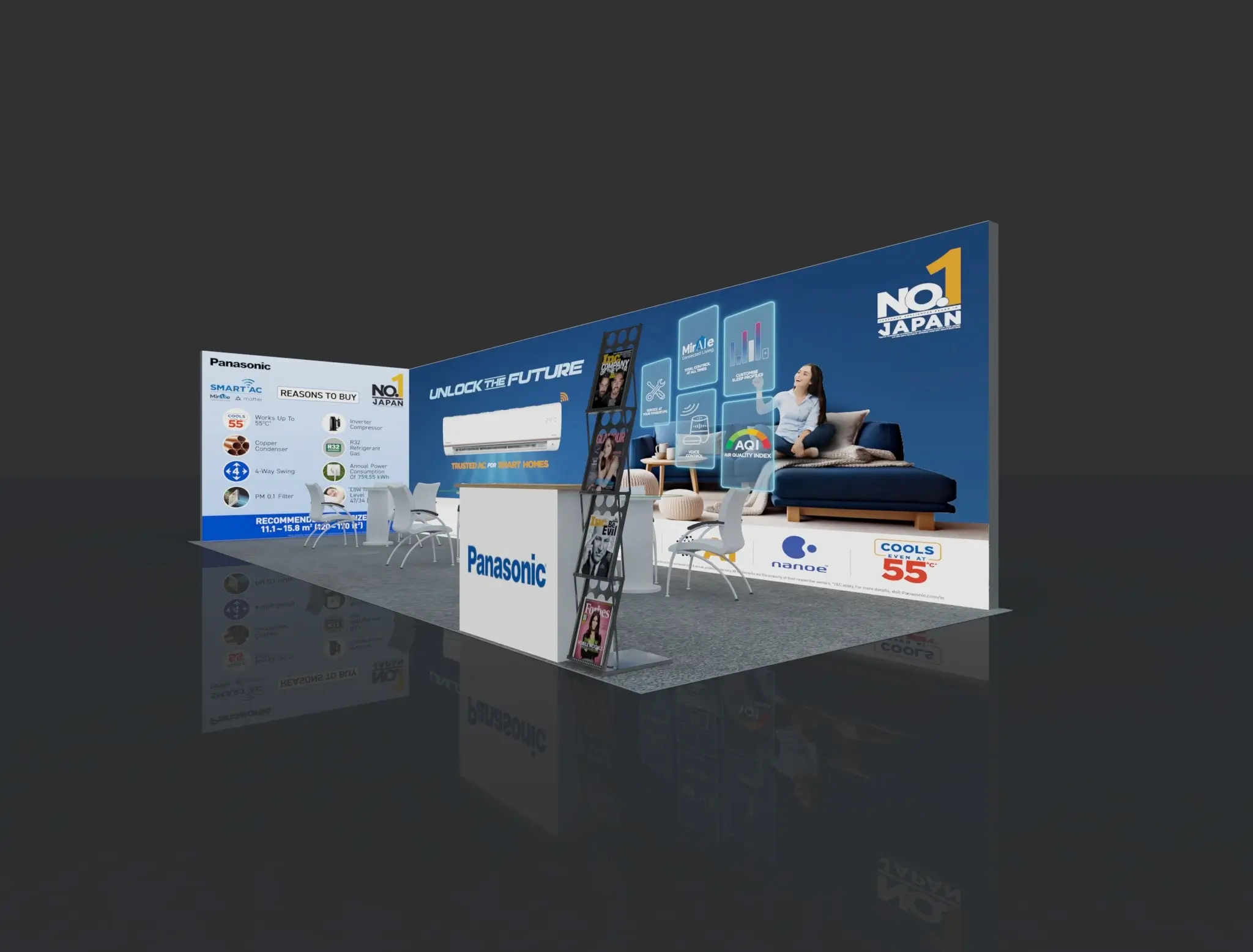 Backlit Stall 9m x 3m - Design 2B - 2 Side Open (Cross View)